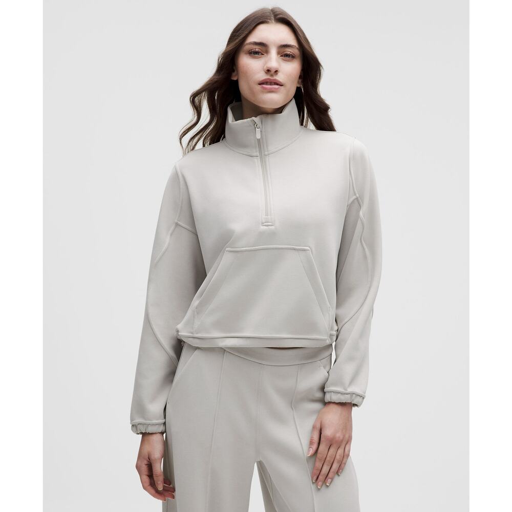 Lululemon Brushed Softstreme Half Zip Sweater Women's Size 12 Cream Long Sleeves